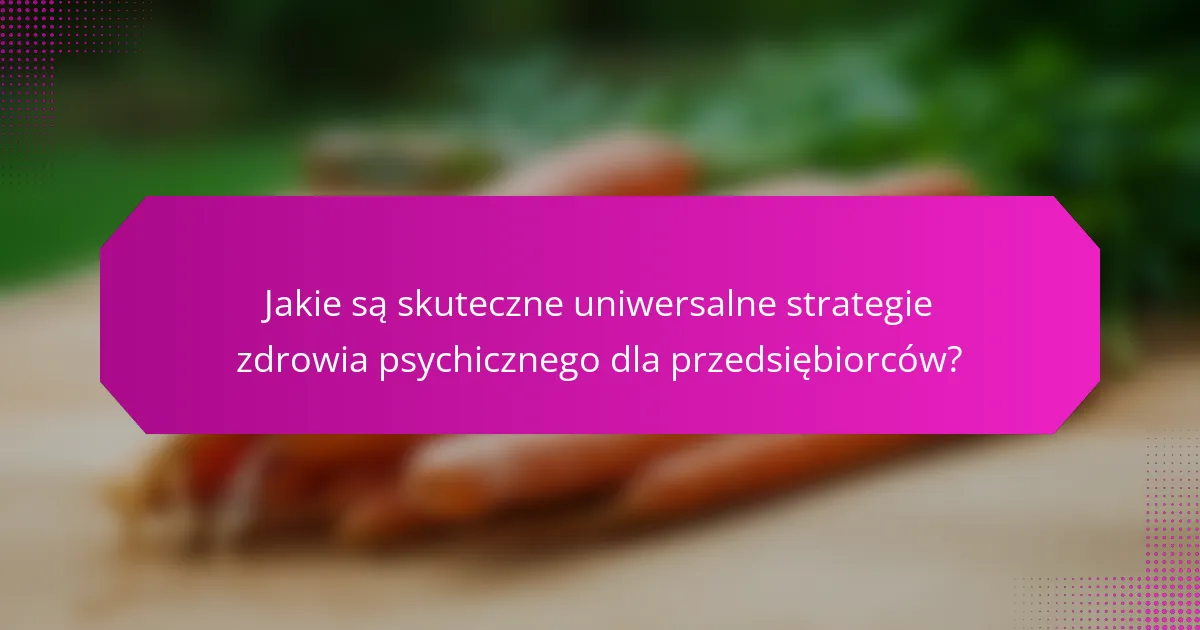 Jakie są skuteczne uniwersalne strategie zdrowia psychicznego dla przedsiębiorców?